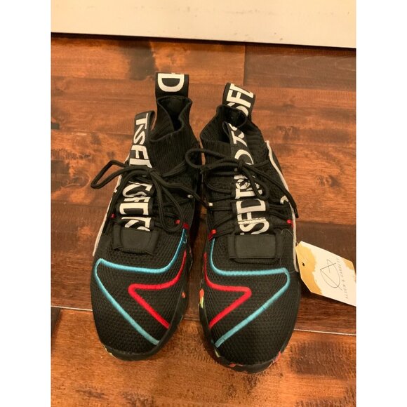 TSFD Black Mid-Top Top Sock Sneakers w/ Splatter Soles, Size 7 (US) 38 (EU) - Picture 2 of 7